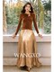 Wangxo｜Flowing Light and Shadow｜Fine Shimmering Gold Three-Dimensional Pleats｜Flowing and Elegant High-Waisted Large Hem Umbrella Skirt
