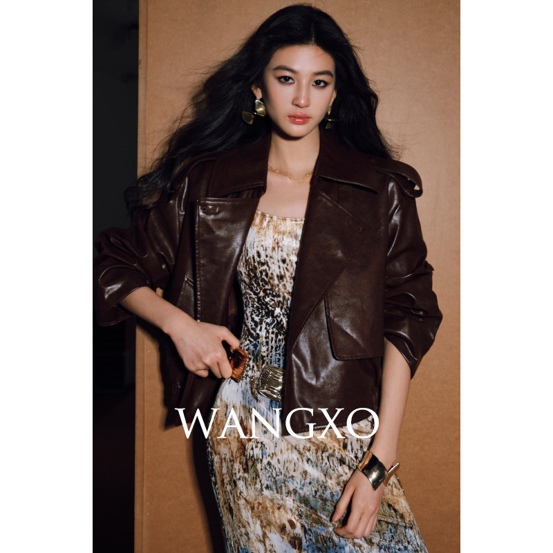 WANGXO|ВОЛОВЬЯ кожа, очень мягкая на ощупь, экологически чистая кожа, узор личи|пояс с плоским воротником, короткая кожаная куртка Изображение 1
