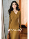 Wangxo｜Luxurious Soft Knit Material｜Artistic Sculptural Pleats｜Overlapping V-Neck Tailored Slim-Fit A-Line Dress