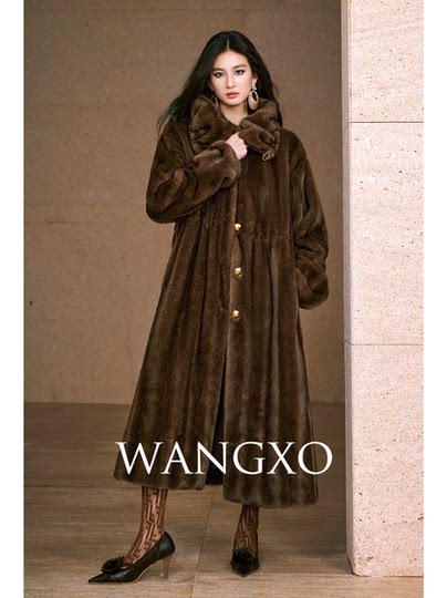 Wangxo｜Second-Hand Passtree Eco-Friendly Mink Fur｜Textured Lapel Single-Breasted Waist-Cinching Coat