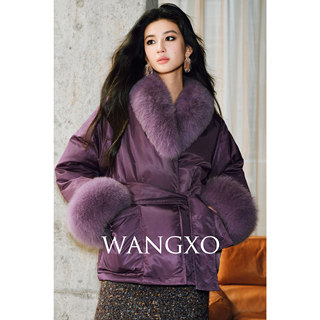 Wangxo｜Highly Fluffy Hungarian 90 White Duck Down｜Detachable Fox Fur Collar｜Waist-Cinching Short down Jacket