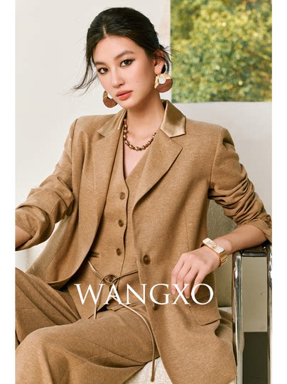Wangxo｜High-End Tencel Linen Spliced with Acetate Satin｜Blazer & Belted Vest & Pleated Straight-Leg Pants
