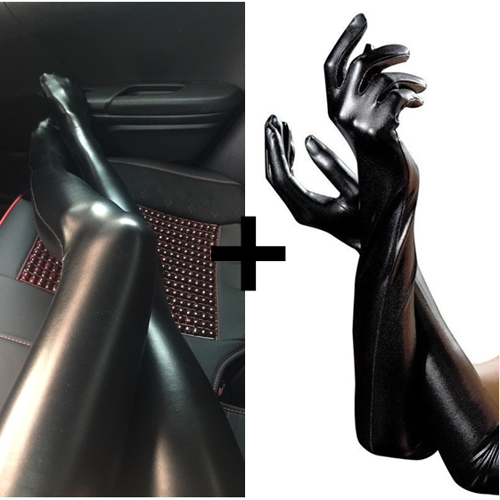 New Year's Party Dance Nightclub Queen High-Elasticity Rubber-Coated Sexy Black Patent Leather Socks Gloves Women's Stockings