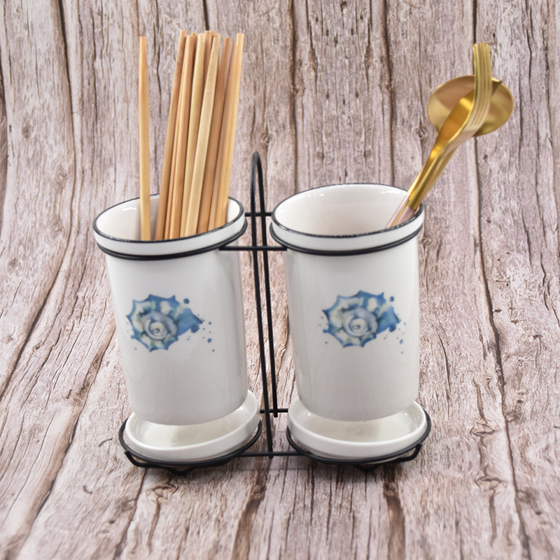 Chopsticks basket flat ceramic chopsticks tube drain household European-style double-barrel kitchen chopsticks cage rack chopsticks box