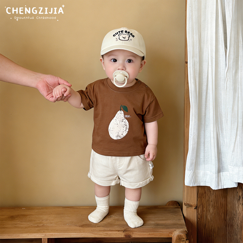 Baby Boy Summer Printed Short-Sleeved Suit Boy's Thin Casual Round Neck Top Infant Loose Cotton Shorts
