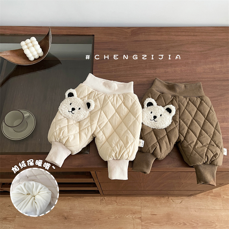 ベビー冬パンツ 多用途 かわいい プラス ベルベット 厚手 コットン パンツ ベビー 暖かい カジュアル パンツ 子供用 ハイウエスト レギンス パンツ