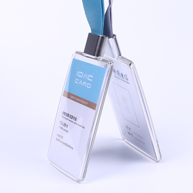 Acrylic Credential Sleeve Transparent Chest Card Work Cutting Sleeve With Hanging Rope Employee Documents Access to Crystal Card Work Card