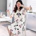 Dài vừa ngủ váy cô gái mùa hè womens đồ ngủ cotton ngắn tay womens mùa hè mỏng trên đầu gối sâu quần áo nhà hoạt hình dễ thương. 