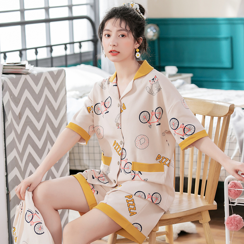 Pajama nữ mùa hè 2020 dễ thương lớn bông Cardigan ngắn tay mùa hè mỏng Womens Trang chủ Suit.