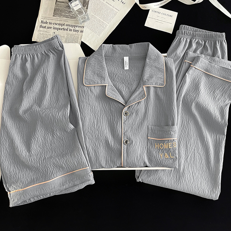 2026 New Winter Cloud Cotton Pajamas for Men, Spring and Autumn Thin Short-Sleeved Long Pants Three-Piece Set, Men's Home Wear 2026 New Winter Cloud Cotton Pajamas for Men, Spring and Autumn Thin Short-Sleeved Long Pants Three-Piece Set, Men's Home Wear