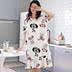 Dài vừa ngủ váy cô gái mùa hè womens đồ ngủ cotton ngắn tay womens mùa hè mỏng trên đầu gối sâu quần áo nhà hoạt hình dễ thương. 