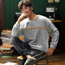 Pajamas mens winter thickened velvet coral velvet warm autumn and winter flannel home clothes suit can be worn outside in winter