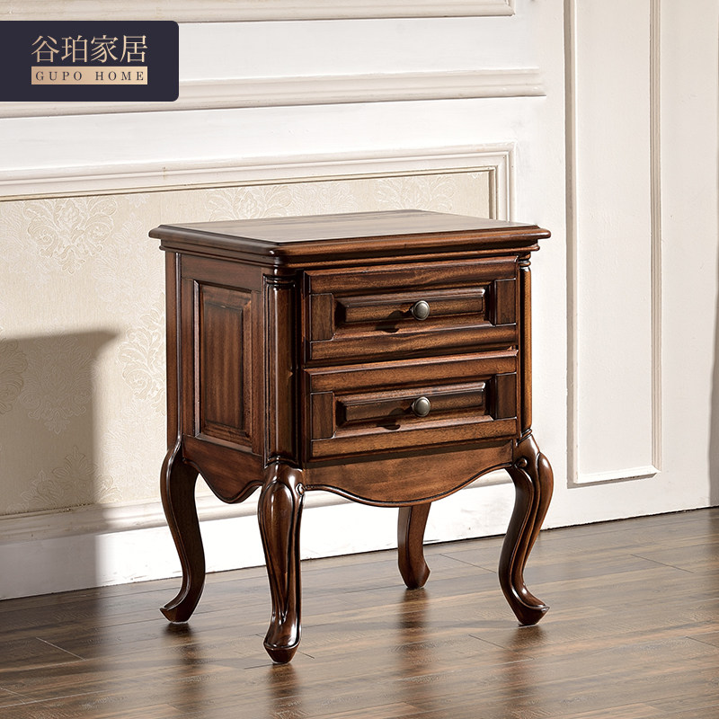 Cooper full solid wood black walnut bedside table double drawer high foot bedside cabinet locker American country bedroom furniture