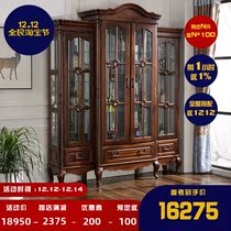 Gupper high-end all solid wood black walnut four-door wine cabinet storage collection glass cabinet American retro restaurant furniture