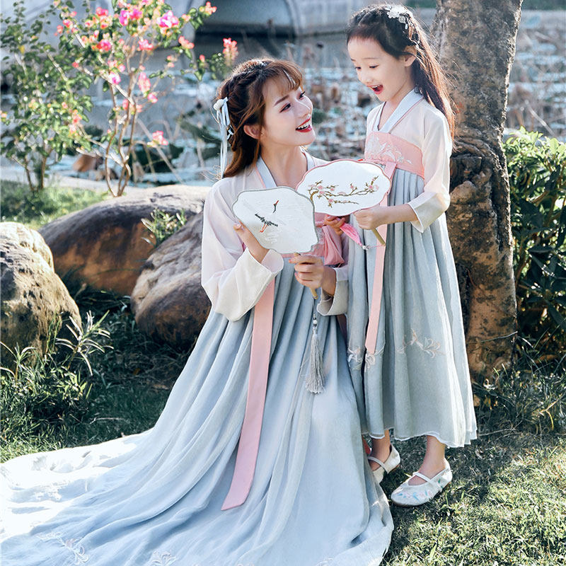 National tide parent-child clothing 2021 trendy summer net red super fairy Hanfu mother and daughter clothing Chinese style summer improved Han element