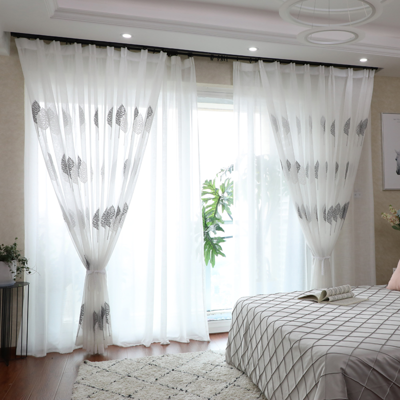 Small fresh field garden embroidered yarn curtain finished custom floating window living-room Bedroom minimalist modern pure color popularity light transmission