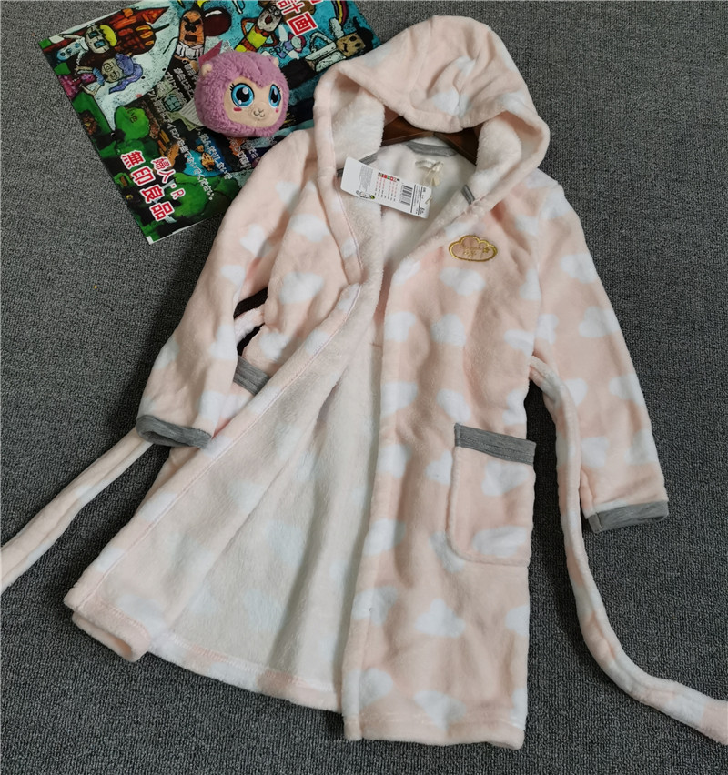 Clearance children's home clothes cartoon spring autumn winter small, medium and large boys and girls coral fleece bathrobes pajamas pajamas