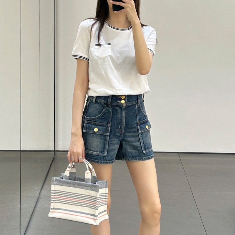 Dph Nice~Imported Fabric~High-Waisted Two-Button Workwear Denim Shorts for Women, Summer Slimming Fashion Straight-Leg Pants