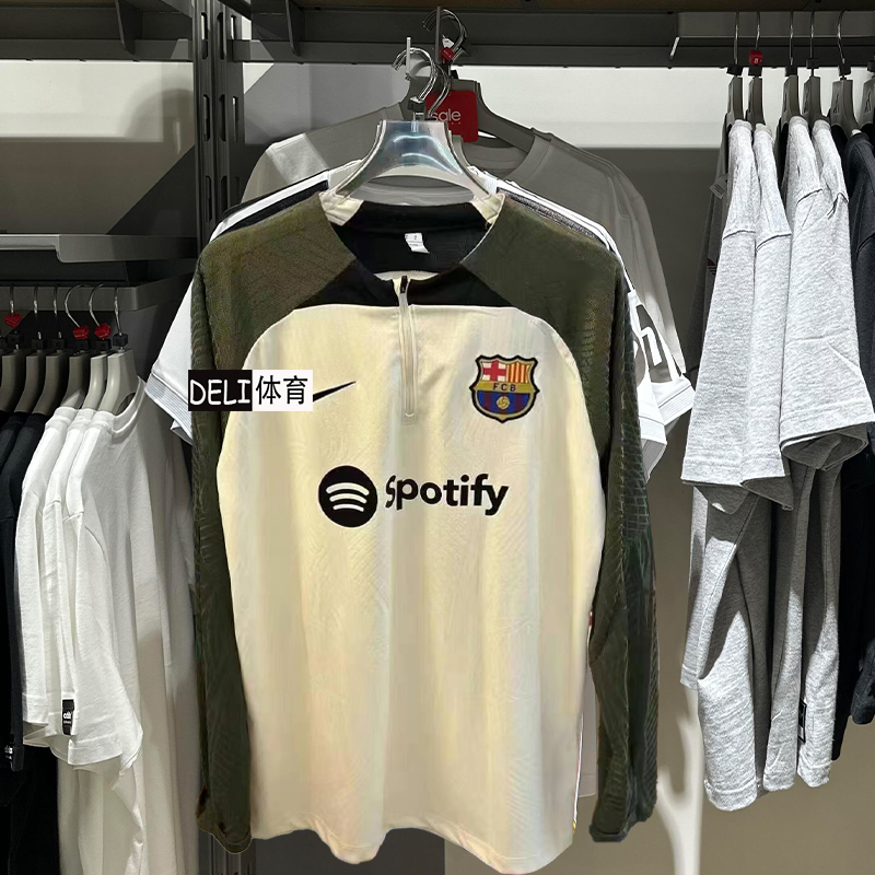 La Liga 23/24 Season Barcelona Half-Zip Long-Sleeve Training Shirt Casual Sports Sweatshirt with Thumb Holes Football Jersey