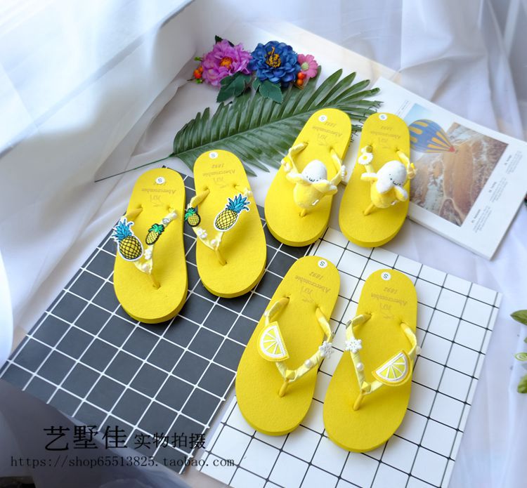 Chic dép và dép nữ sinh viên chanh cô gái bong bóng trái tim mềm dưới flip flops dứa orange trái cây dép sáng tạo