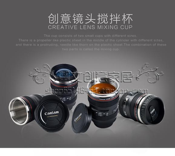 Canon SLR camera lens cup tự động trộn ly cà phê cách nhiệt có thể được in LOGO thép không gỉ bên trong cup