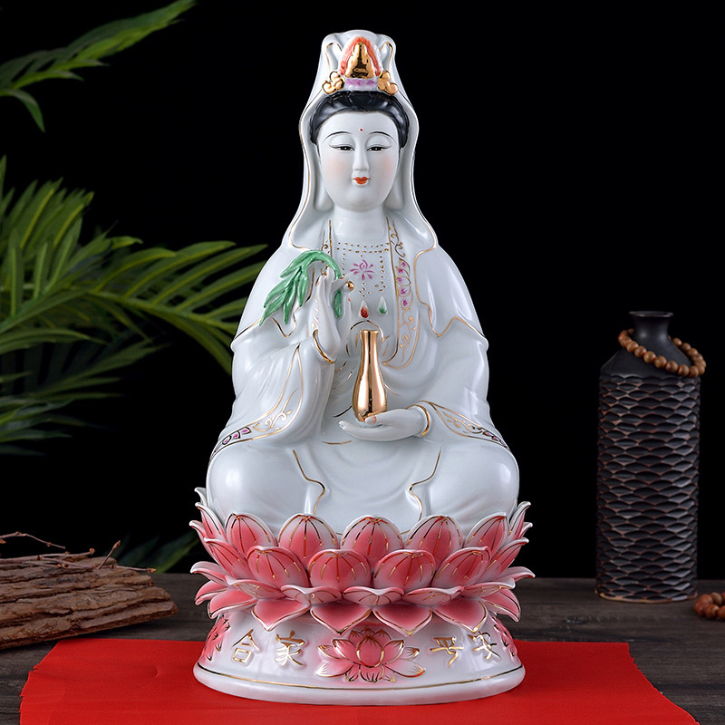 Guanyin Bodhisattva Buddha Statue Home Ornaments Home Peace Buddha Light Illumination South Sea Guanyin Bodhisattva Shrine Set