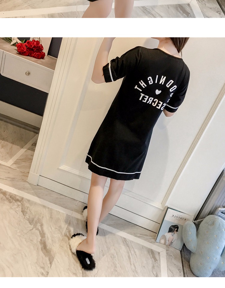 Mùa hè cotton đơn giản thời trang ngắn tay áo độn ngực váy ngủ phụ nữ mặc áo ngực dịch vụ nhà áo ngủ 2 dây