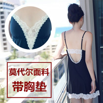 Spring and summer European and American sexy lace sling sling strap chest pad modal womens pajamas nightgown nightgown