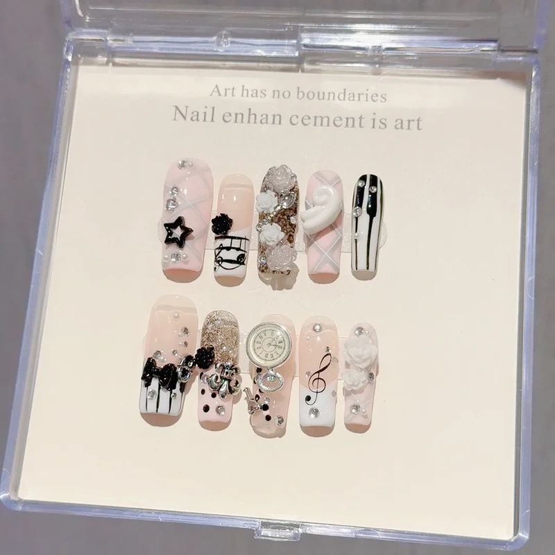 Piano Notes Vintage Y2K Millennial Hot Girl Niche Nail Art Handmade Wearable Nails Removable Nails