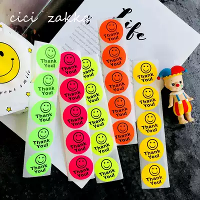 25 stickers ins fluorescent color smile THANK YOU round stickers gift packaging sealing stickers card photo stickers