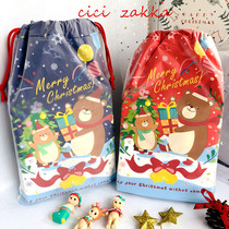 5pcs Japanese Style Christmas Bouquet pocket Christmas Bear Drawstring Bag Candy Baking Bag Cute Gift Bag
