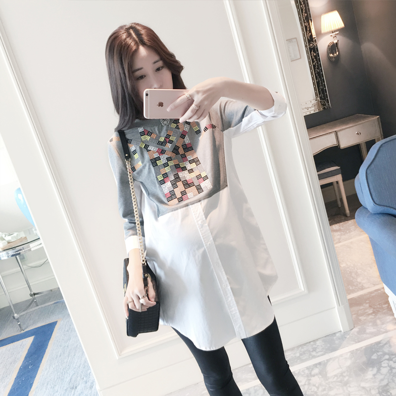 Net red maternity dress spring shirt fashion 2022 foreign air tide hot mom autumn maternity top long sleeve spring and autumn model