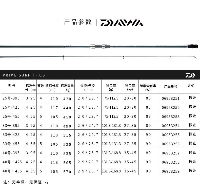 Море удочкой 新款 daiwa达亿瓦 银棍prime surf t cs 远投竿海竿抛竿大物杆