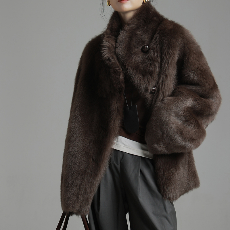 Viki Fur Fashionable High Collar Imported Tuscany Fur One-Piece Coat Women's Mid-Length Winter Coat Viki Fur Fashionable High Collar Imported Tuscany Fur One-Piece Coat Women's Mid-Length Winter Coat