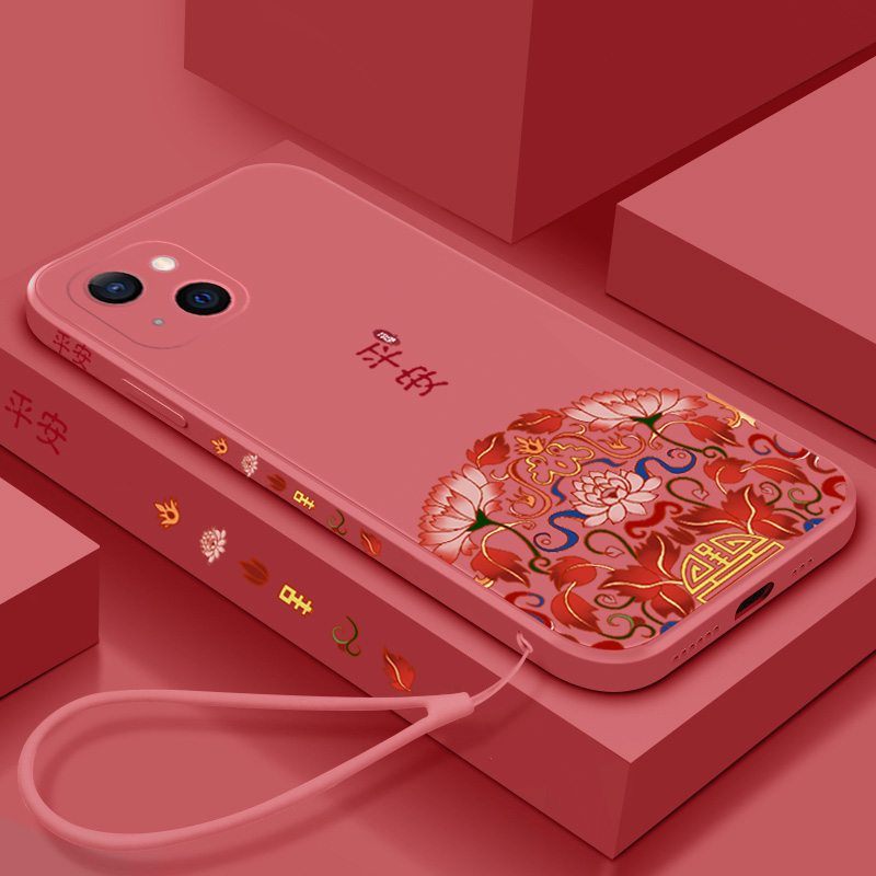 Guochao China Wind applies Apple 13 mobile phone protection shell new 13promax liquid silicone gel full package anti-fall protective sleeve