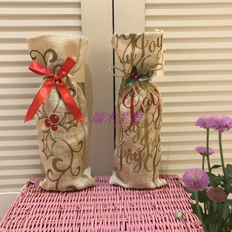 Christmas Christmas Christmas Christmas retro linen screen printed rope bottle jacket Champagne wine suit