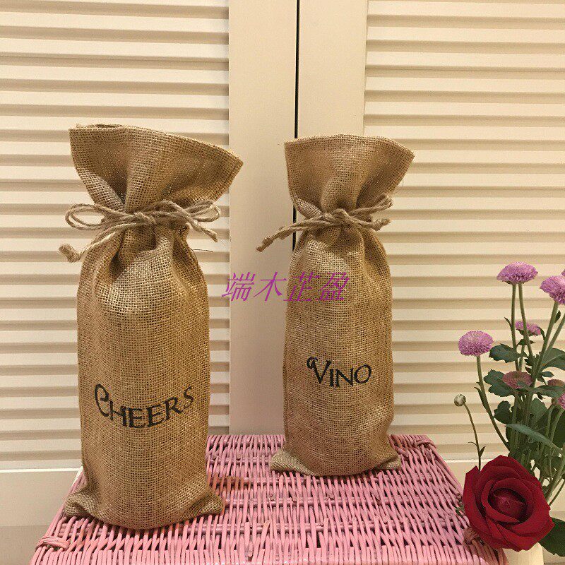 Europe and the United States 2019 popular linen wine bottle portable gift bag champagne bottle clothing bar party banquet red wine set