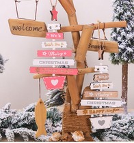 Christmas Christmas Eve wooden pendants Christmas tree shop window decoration display active letter wooden board door hanging