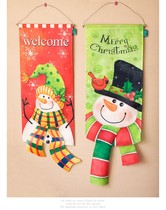 Christmas Santa snowman reindeer elf hanging flag European-style retro doing old cloth art print hanging