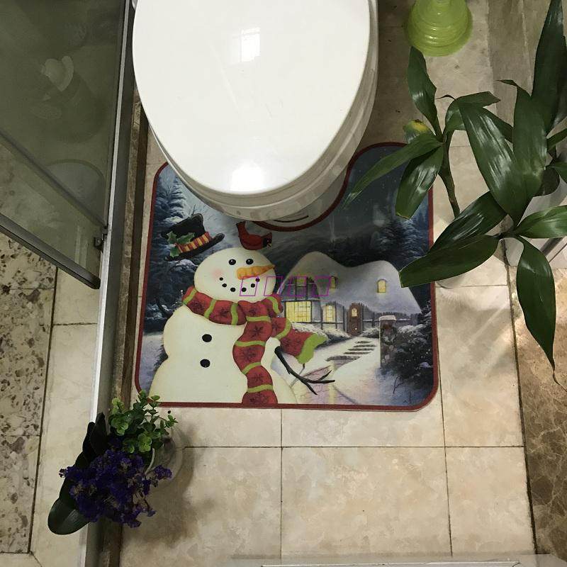 Christmas Christmas Eve snowman decoration toilet scarf powder room foot mat bathroom print floor mat