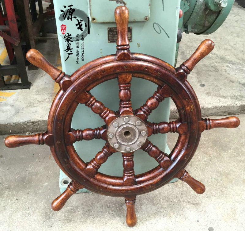 Rudder Decoration, Solid Wood Steering Wheel Wall Decoration, Vintage Fortune-Attracting Feng Shui Wheel, Navigation Wheel Hanging Ornament, Home Entrance Decoration