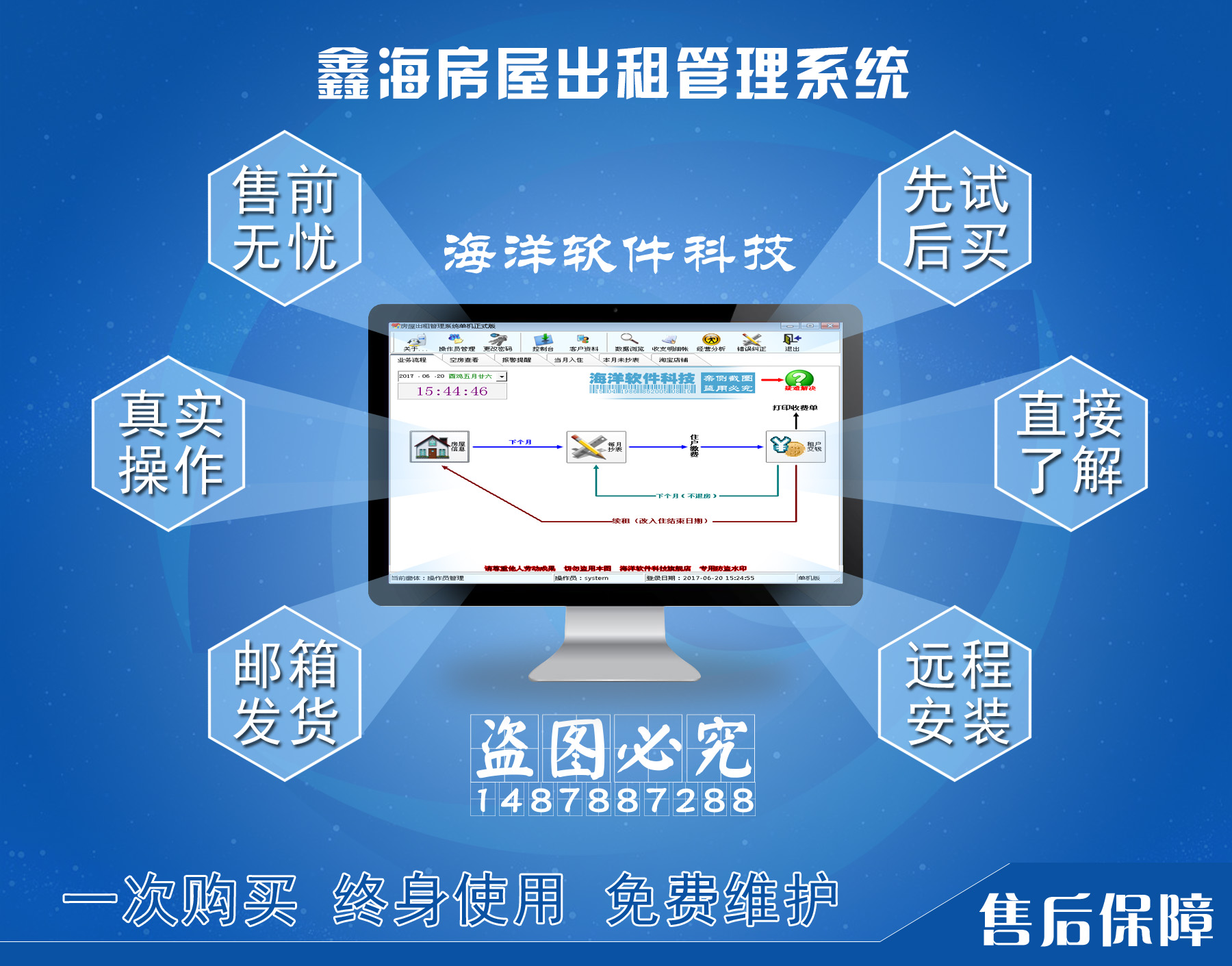 Xinhai House Rental Management Software 9 8 single - machine Property Commodity Room Lease Payment Printing System