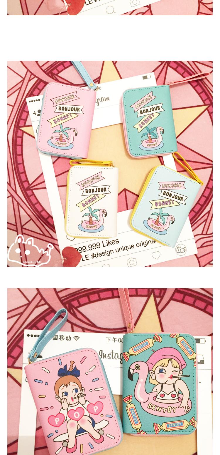 Hàn Quốc ulzzang dễ thương in phim hoạt hình pu túi tiền xu thẻ sinh viên mềm em gái dây kéo ví mini coin ví sen