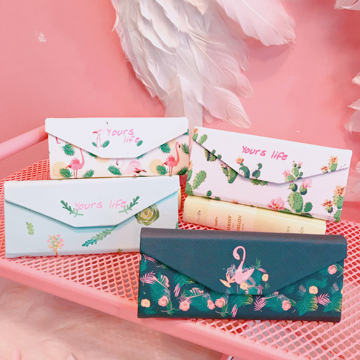 Korean creative small fresh cute cartoon printing pu leather soft sister portable student myopia glasses case storage box