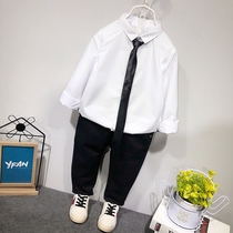 Boys white shirt long-sleeved autumn thin shirt Yangqi 2021 new black shirt wild childrens top