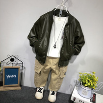 Boys leather jacket 2021 spring and Autumn childrens motorcycle suit jacket short coat trendy personality coat Korean version of the foreign style