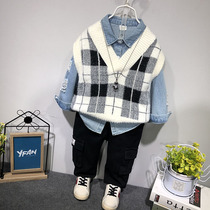 Boys knitted waistcoat personality foreign style Childrens plaid horse clip 2020 British style pullover vest sweater for children