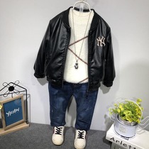 Childrens leather jacket boys velvet autumn and winter baby leather thickening 2020 winter in the big childrens motorcycle jacket tide