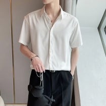 Short-sleeved shirt mens thin summer Korean version of the trend handsome ice silk high-end sense with loose white mens shirt