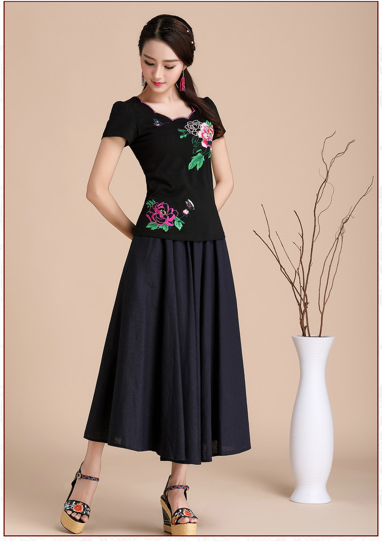 Đầm dự tiệc 2018 thu đông mới phong cách dân tộc nữ áo thun cotton dài tay nữ biểu diễn trang phục múa nữ - Khiêu vũ / Thể dục nhịp điệu / Thể dục dụng cụ mẫu váy nhảy dancesport